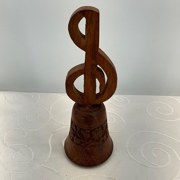 Hand-Carved Wooden Bell With Treble Clef Design - Picture 4 of 4